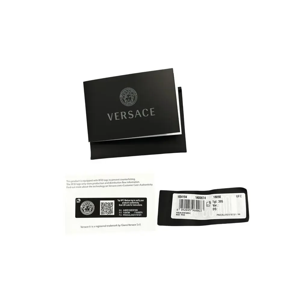 VERSACE NIB La Medusa Medusa Black Faux Fur Rubber Pool Slides Sandals 39.5